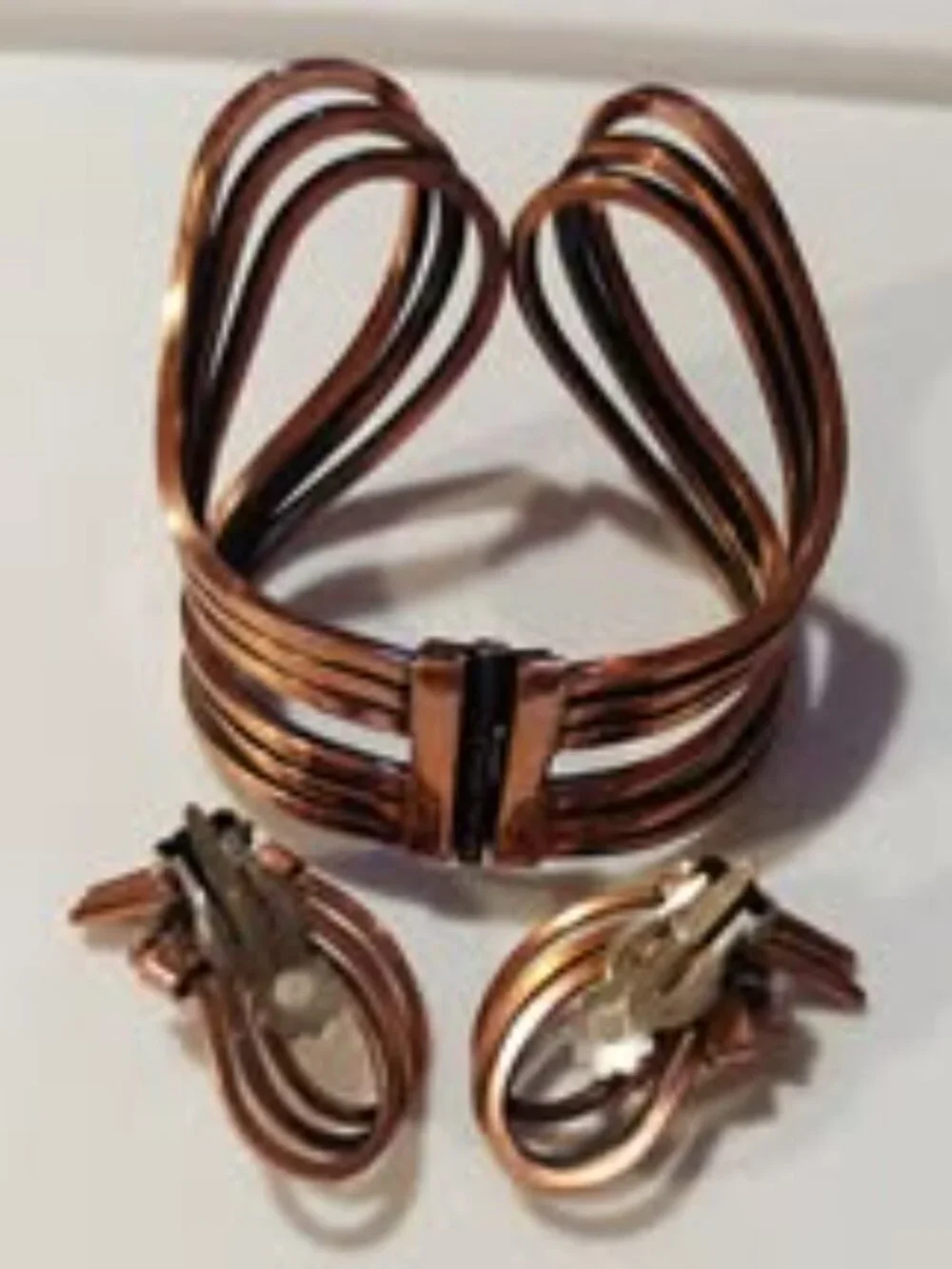 Gorgeous 50s MCM Signed Renoir Rhythm Copper Bracelet & Earrings Set